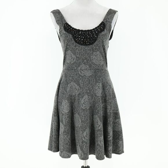 Free People Dresses & Skirts - Free People Dress Womens Small Gray Black Rhinestones Fit n Flare Party Cocktail